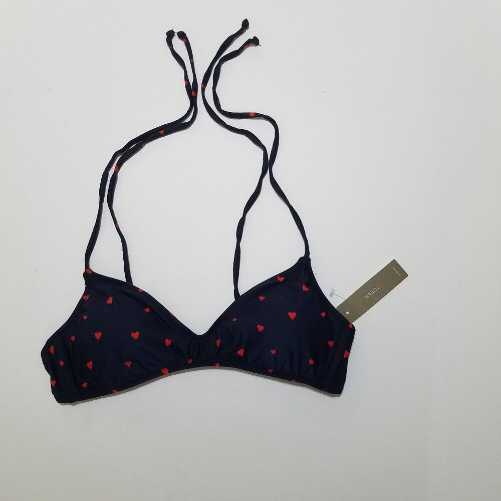 NWT J. Crew Navy Hearts Swim Bikini Top Size S